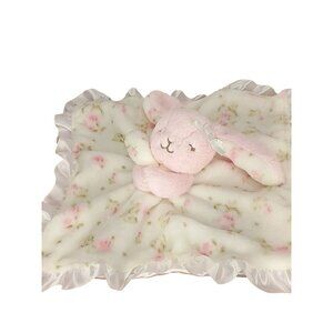 Little Me Pink Bunny Security Blanket With Floral Design & Satin Trim For Babies